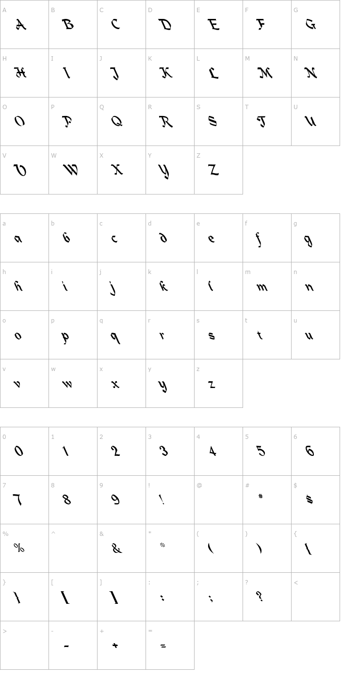 Character Map Heidelbe Normal Lefty Font