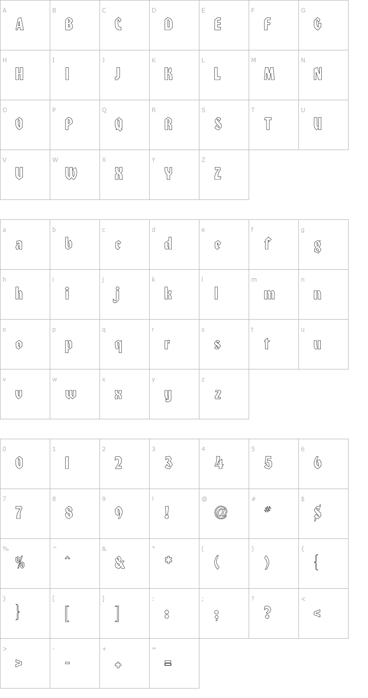 Character Map Heidelberg-Normal Hollow Font