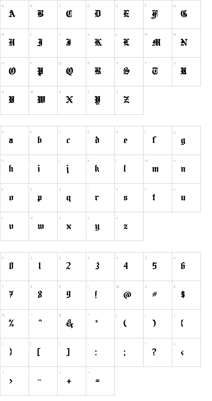 Character Map Helena Bold Font