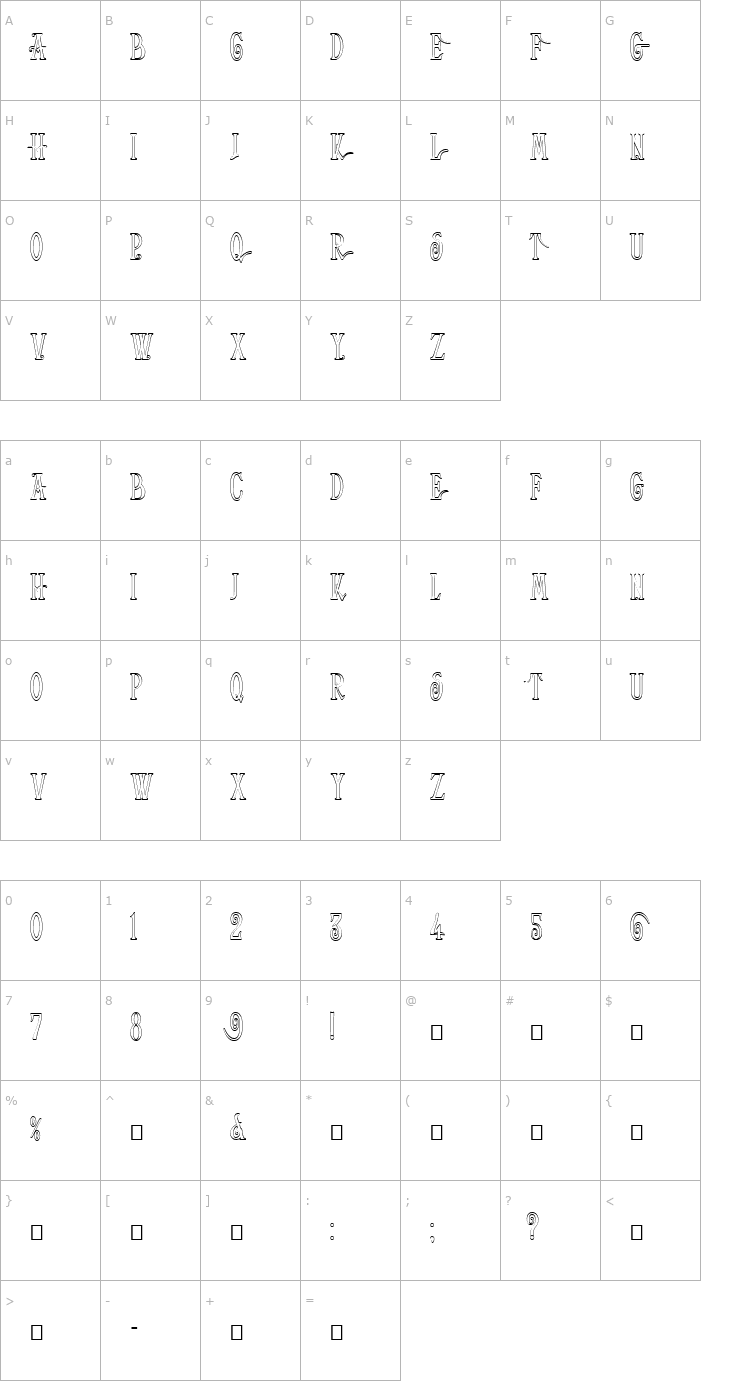 Character Map Helena-Outline Font