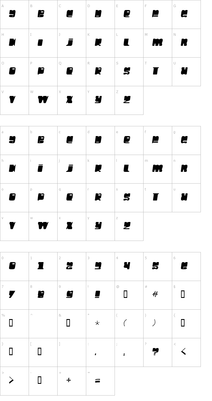 Character Map Hello Larry TR Font