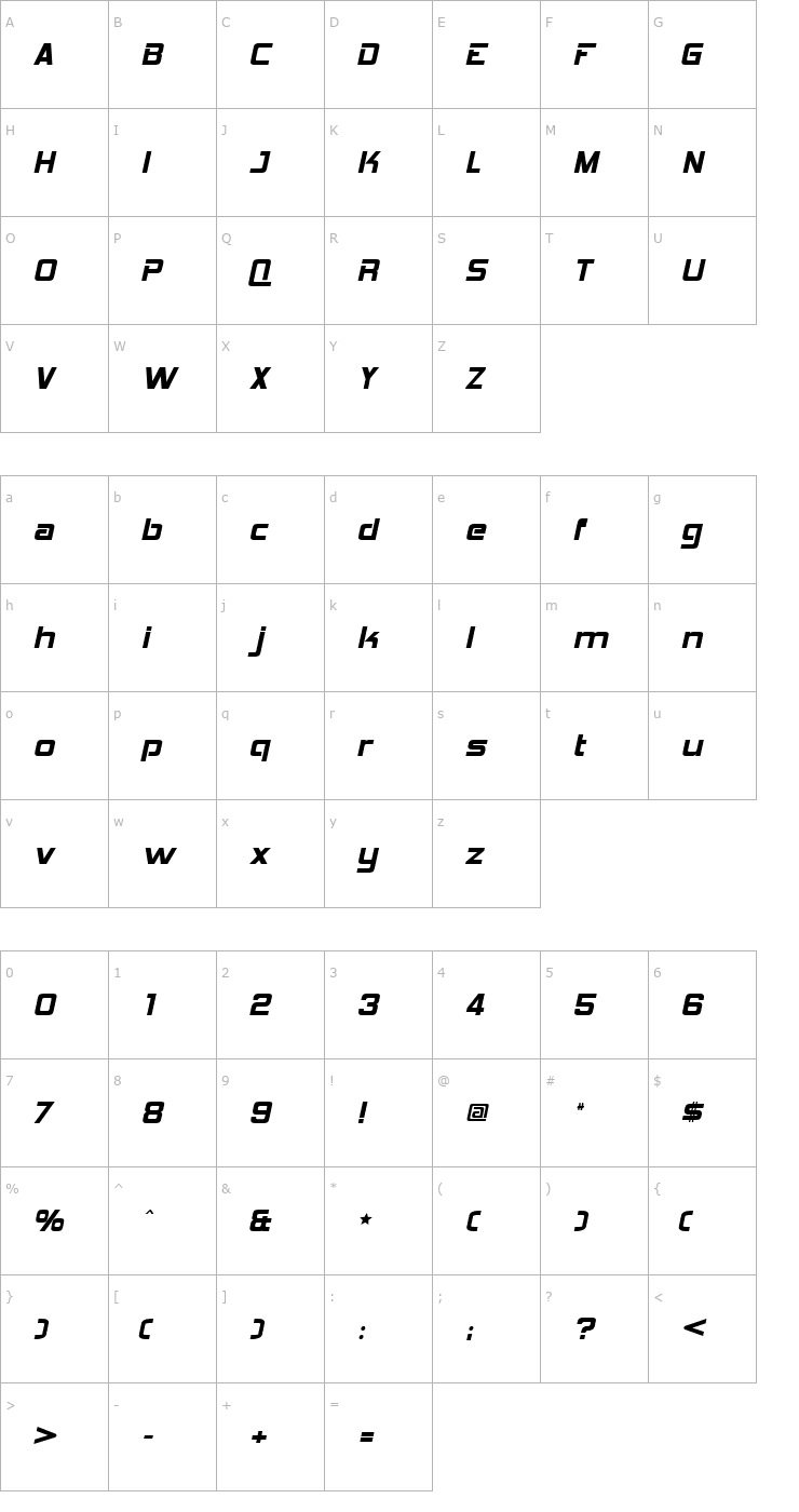 Character Map Hemi Head 426 Font