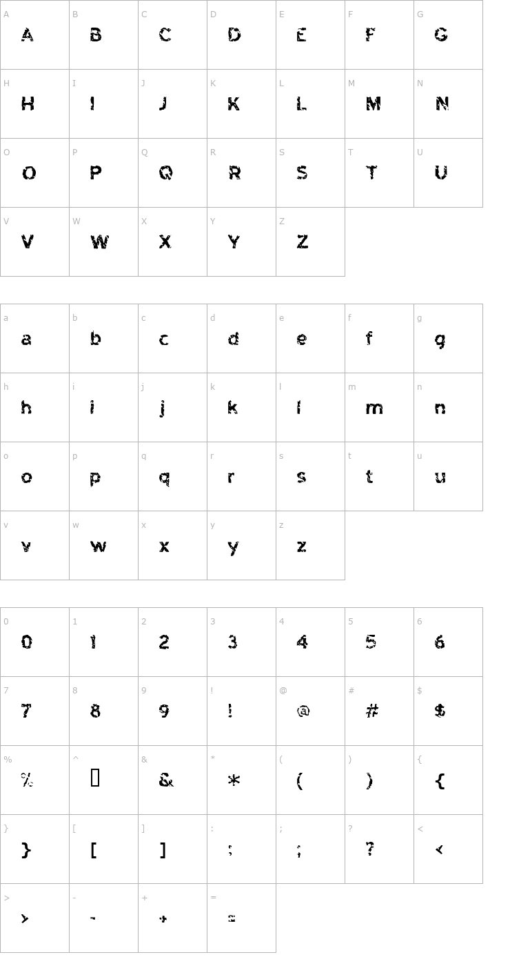 Character Map Highway to Heck Font