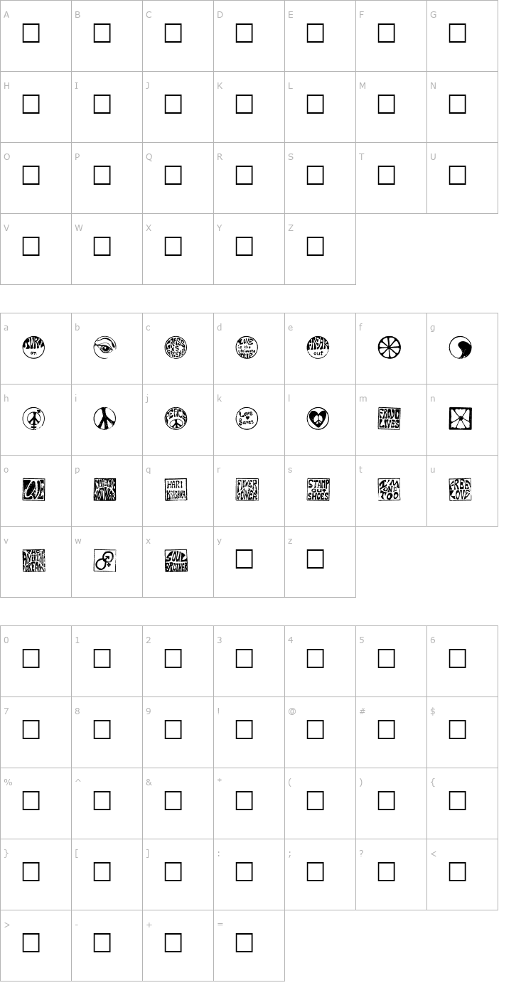 Character Map Hippy Stamps Font