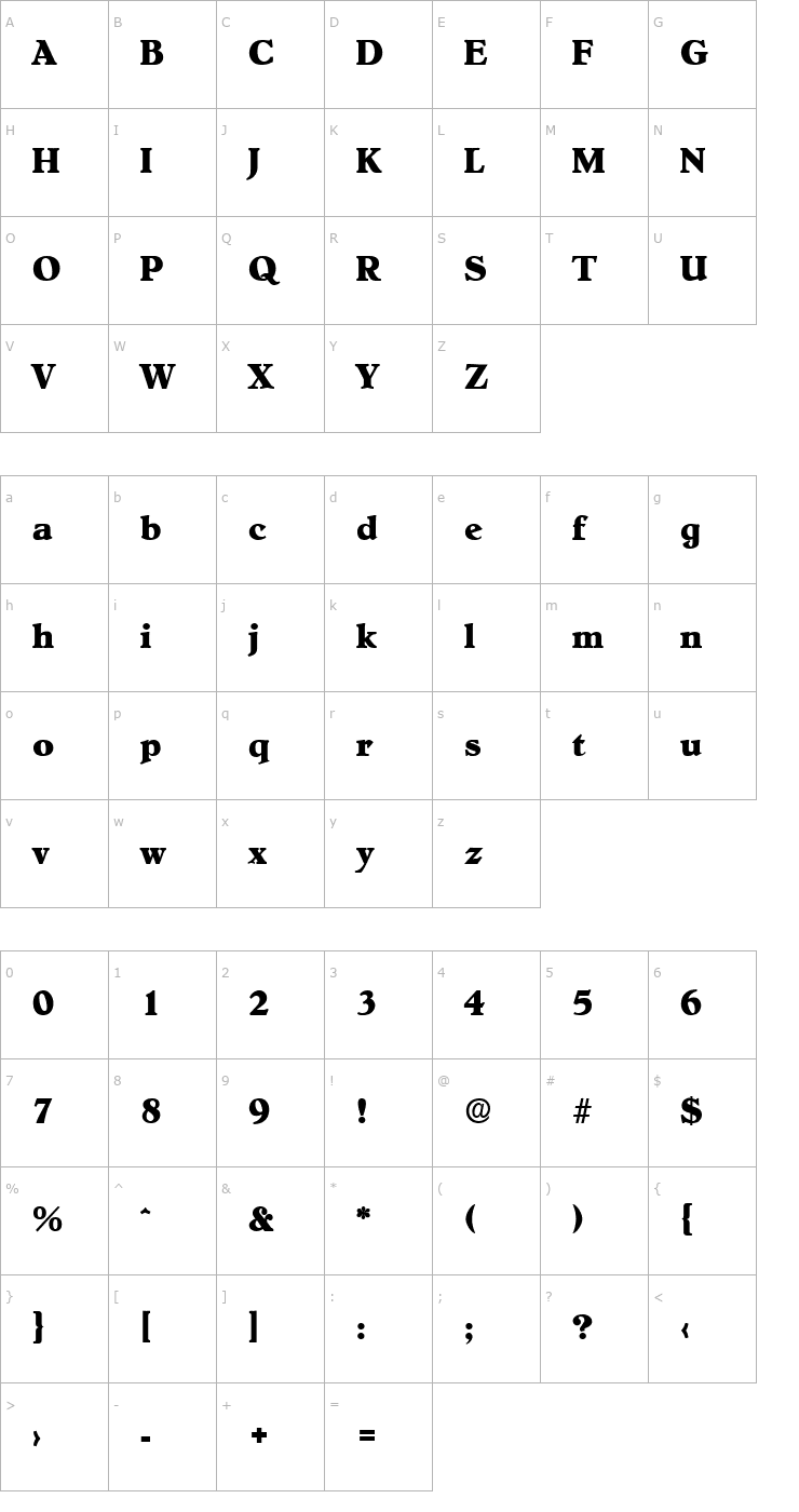 Character Map Hoboken-Serial-ExtraBold-Regular Font