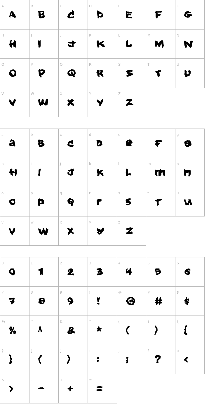 Character Map Hold your breath Font