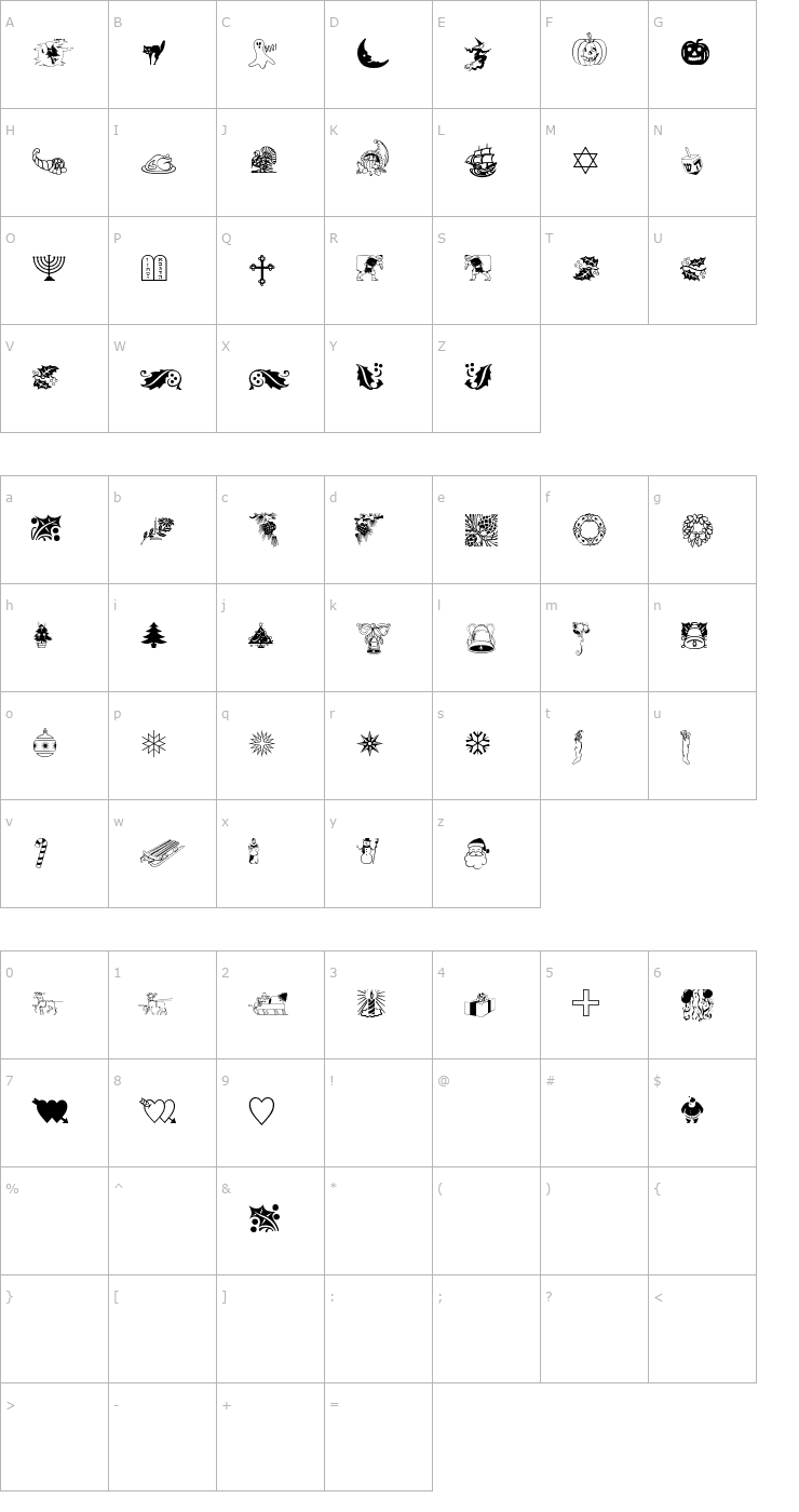 Character Map Holiday Pi Font