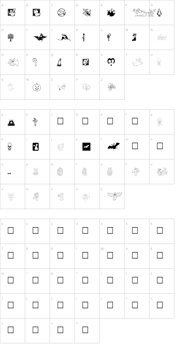 Character Map Holiday Symbols Font