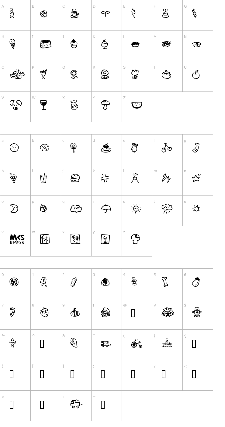 Character Map HolidayBi Font