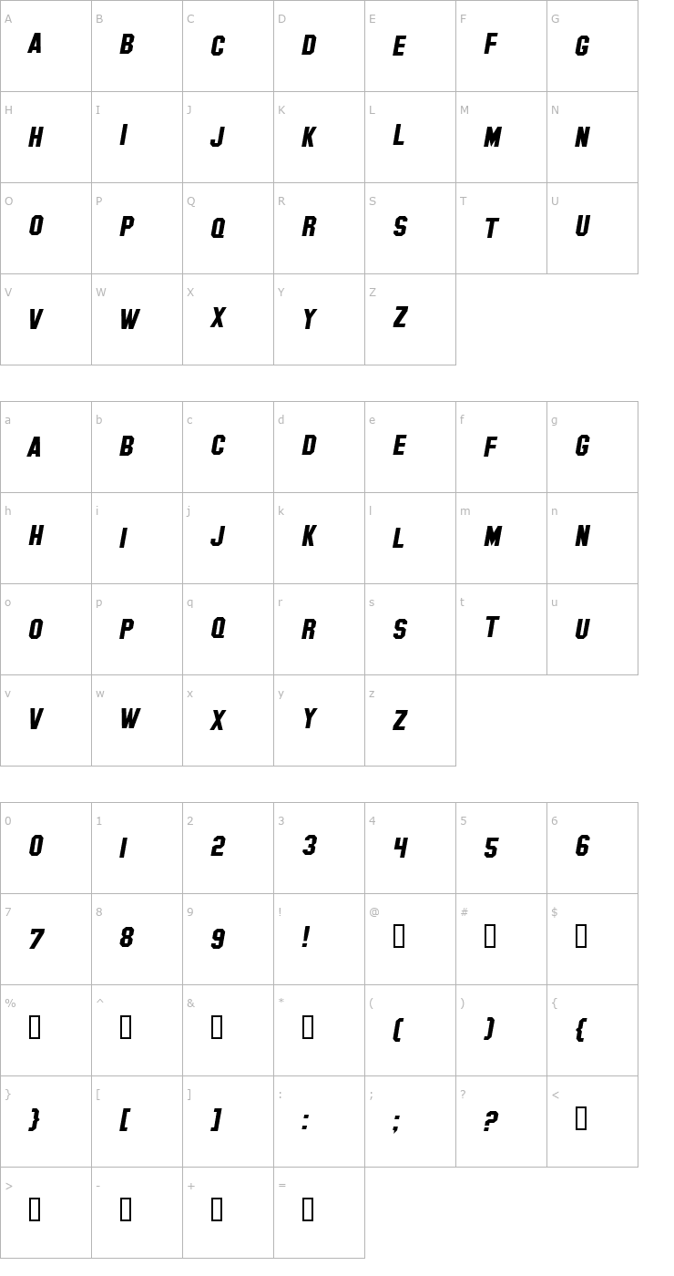 Character Map Hollywood Hills Italic Font