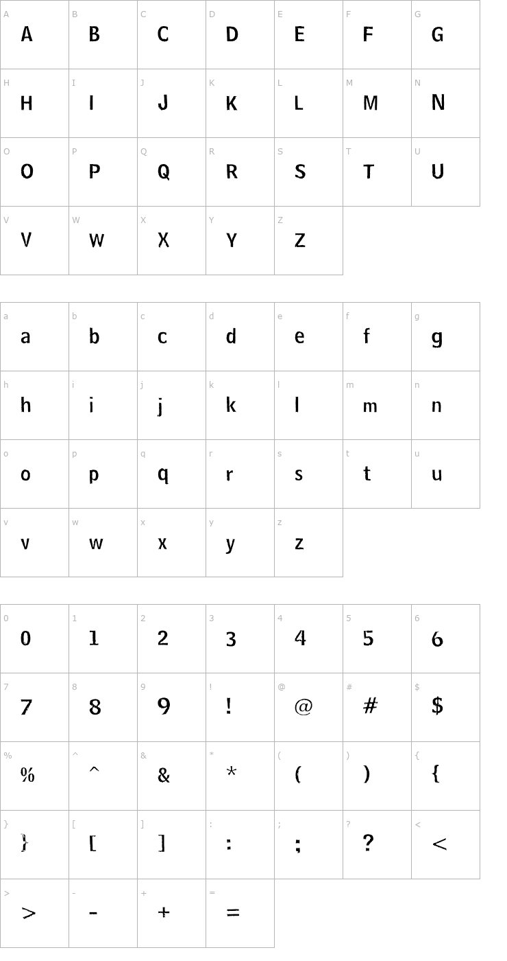 Character Map HooskerDont Font