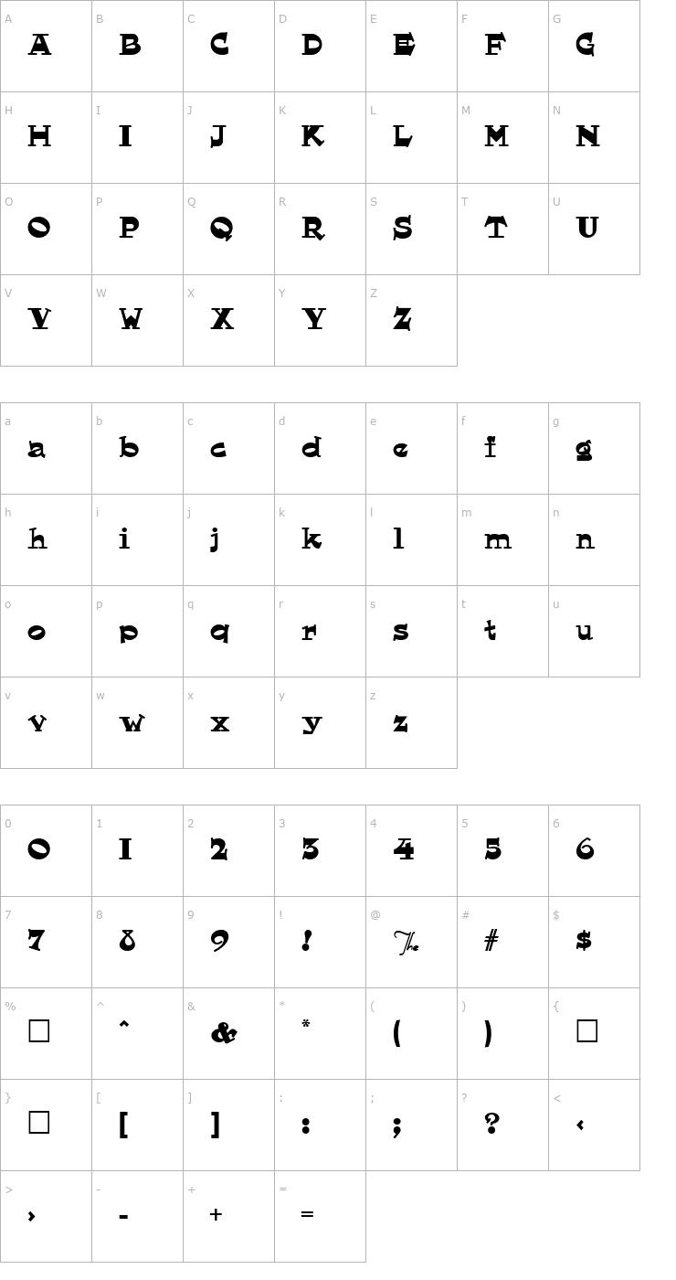 Character Map Hornswoggled Font