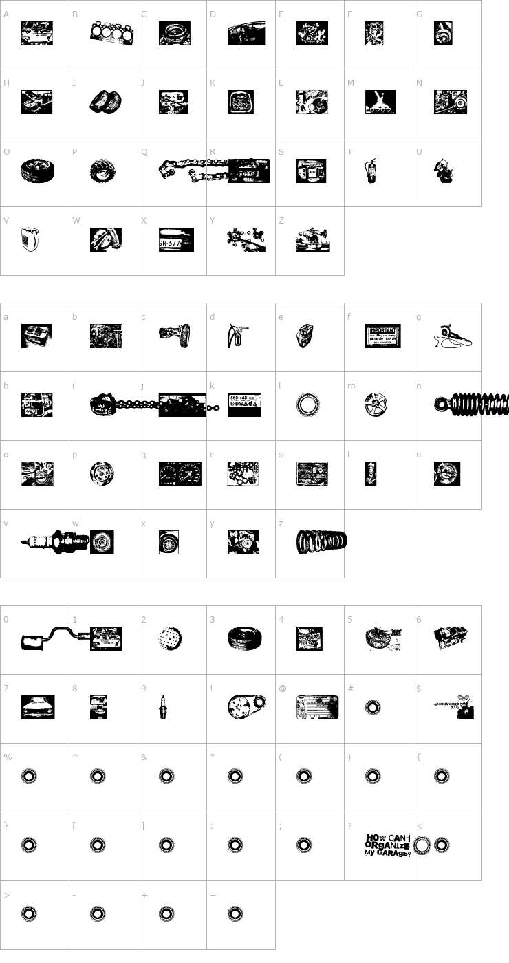 Character Map How Can I Organize My Garage? Font