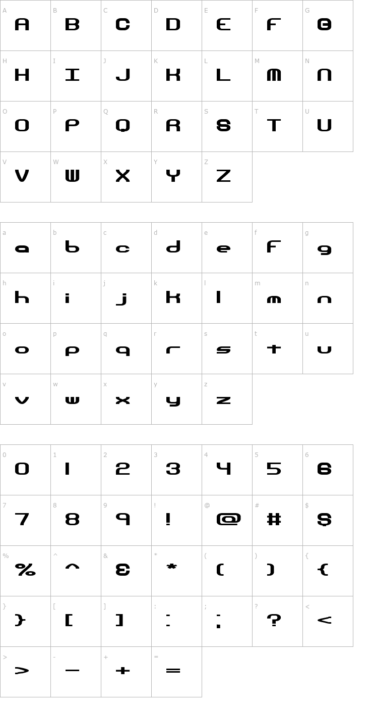 Character Map Hyperion Sunset -BRK- Font