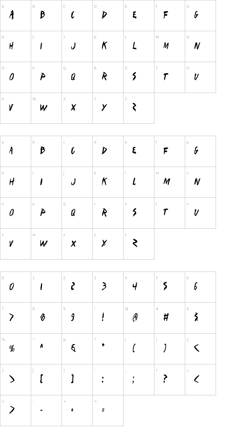 Character Map I Want My TTR! Condensed Font