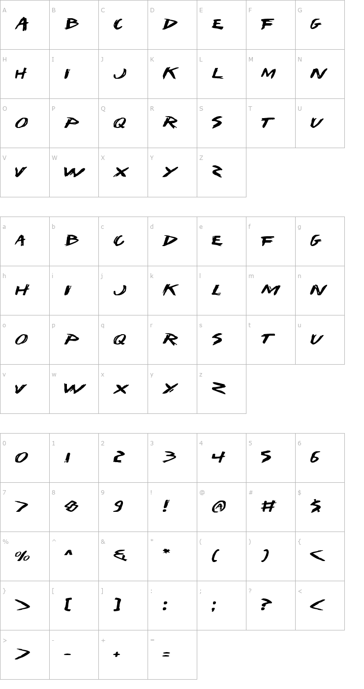 Character Map I Want My TTR! Expanded Font