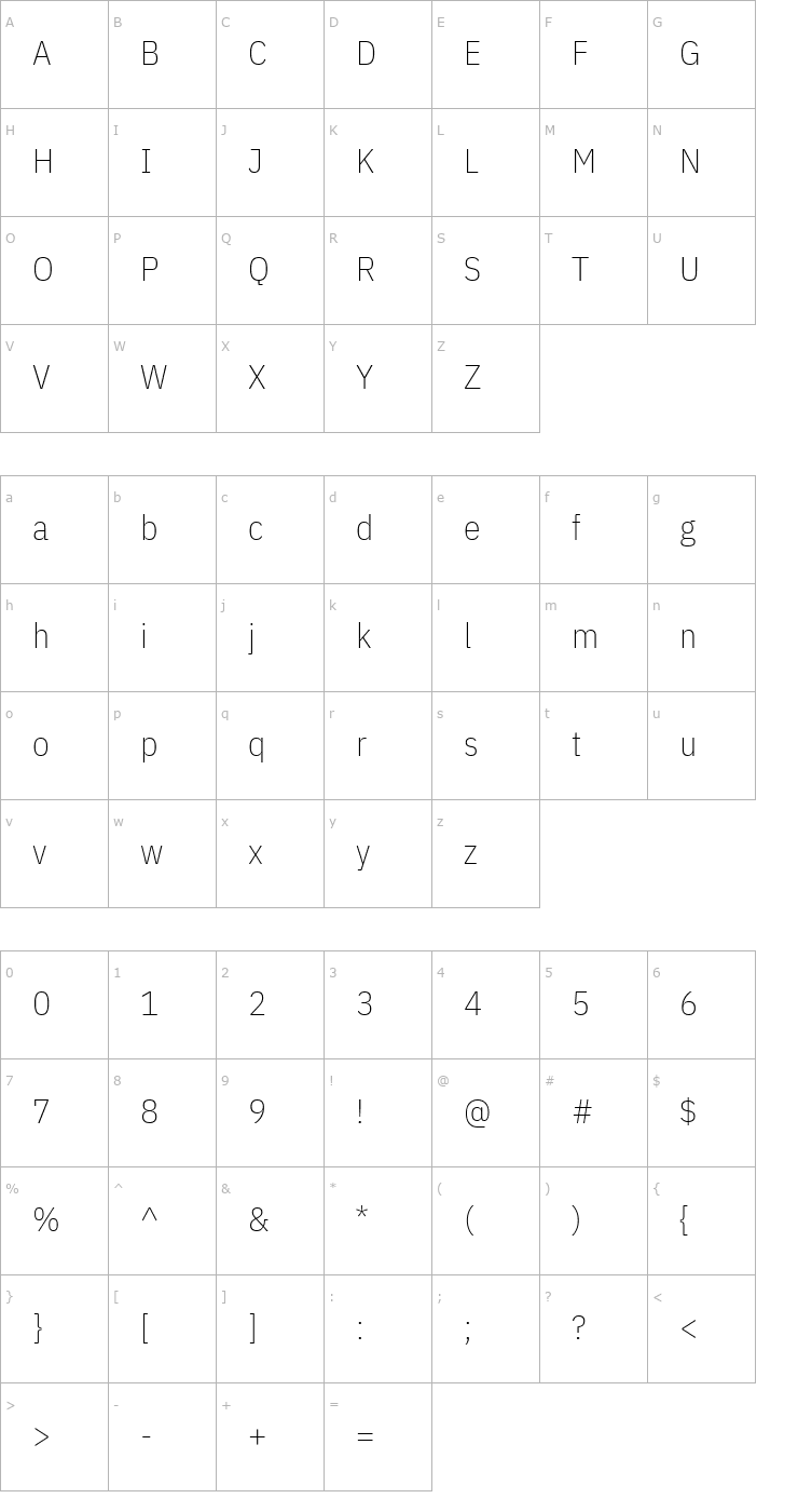 Character Map IBM Plex Sans Condensed ExtraLight Font