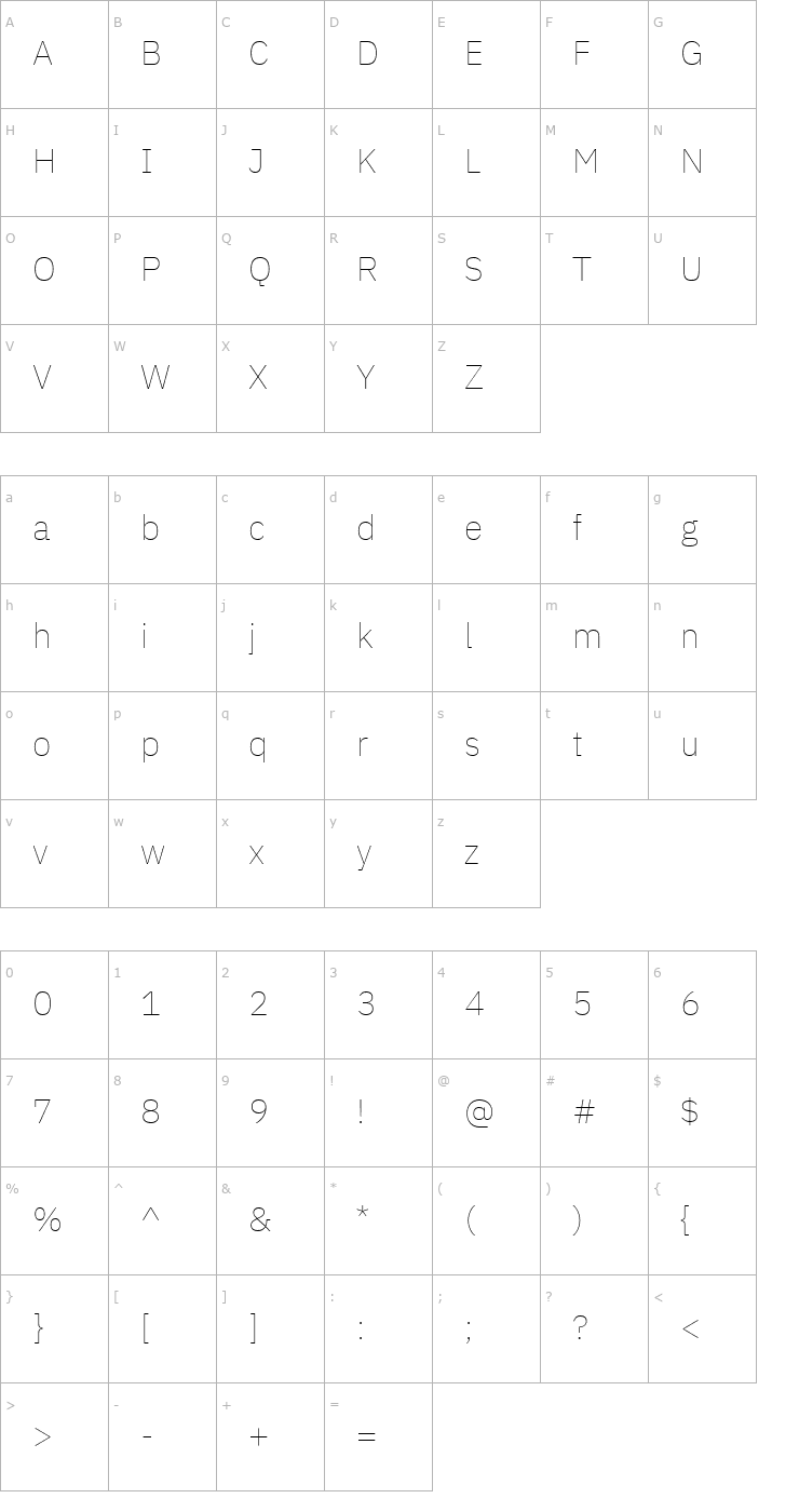 Character Map IBM Plex Sans Thin Font