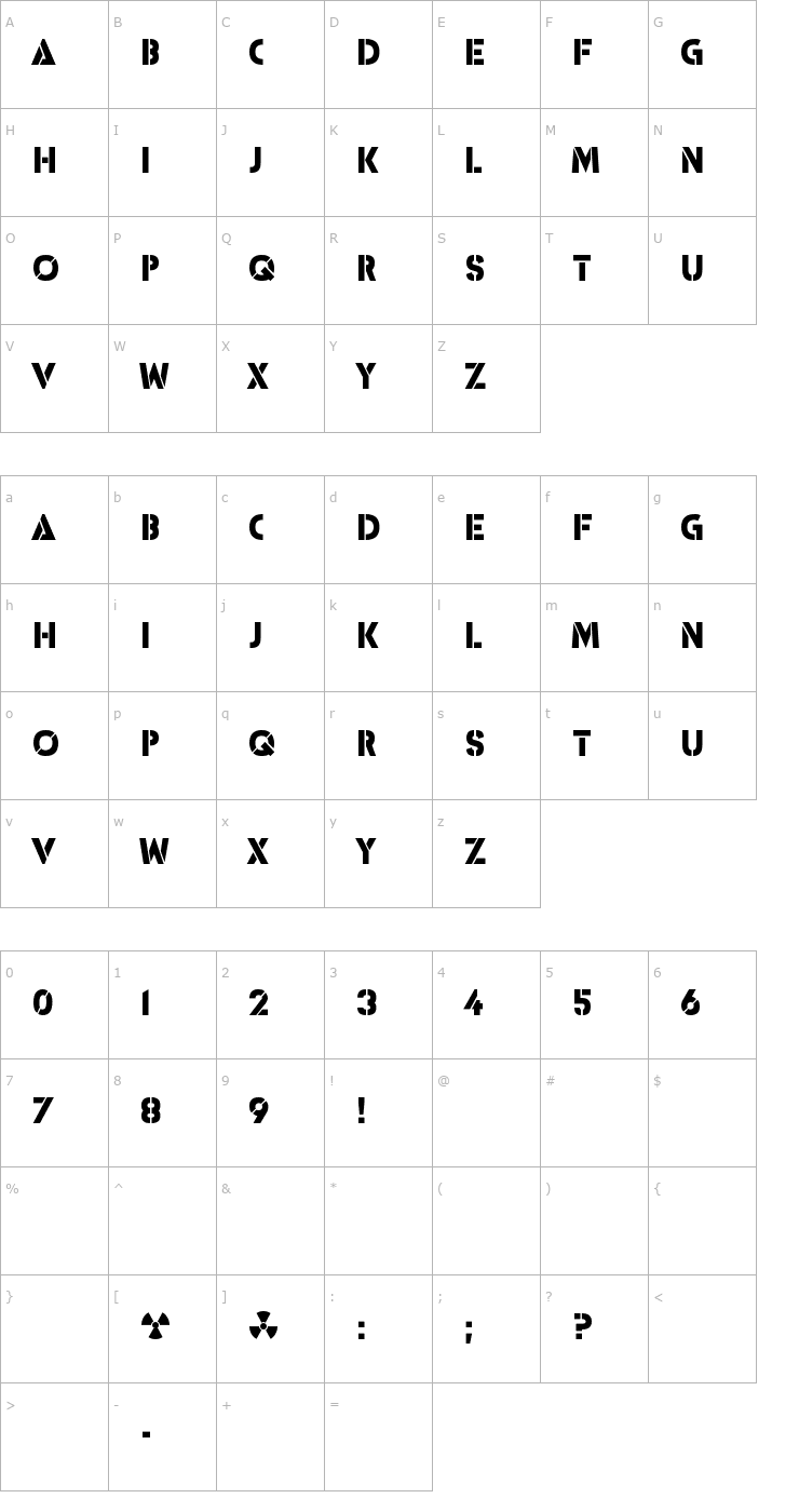 Character Map ICBM SS-20 Font