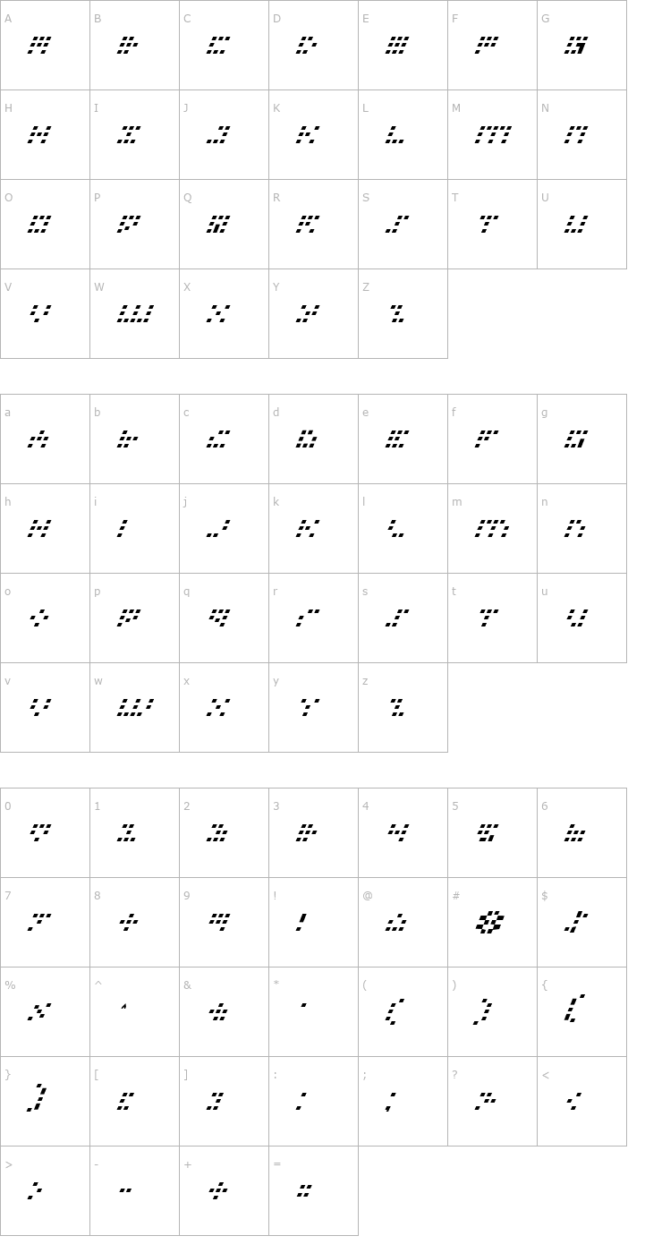 Character Map Iconian Italic Font