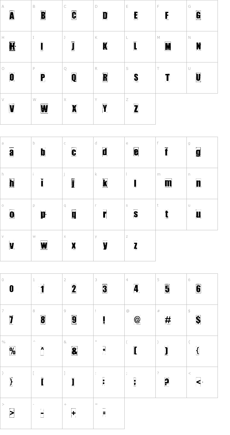 Character Map IKHIOOGLAonezero Font