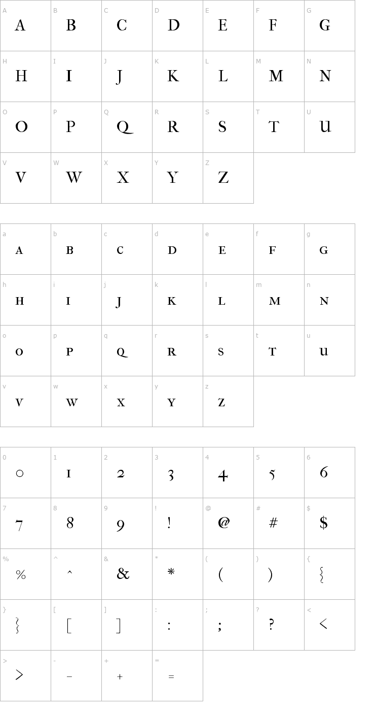 Character Map IM FELL French Canon SC Font