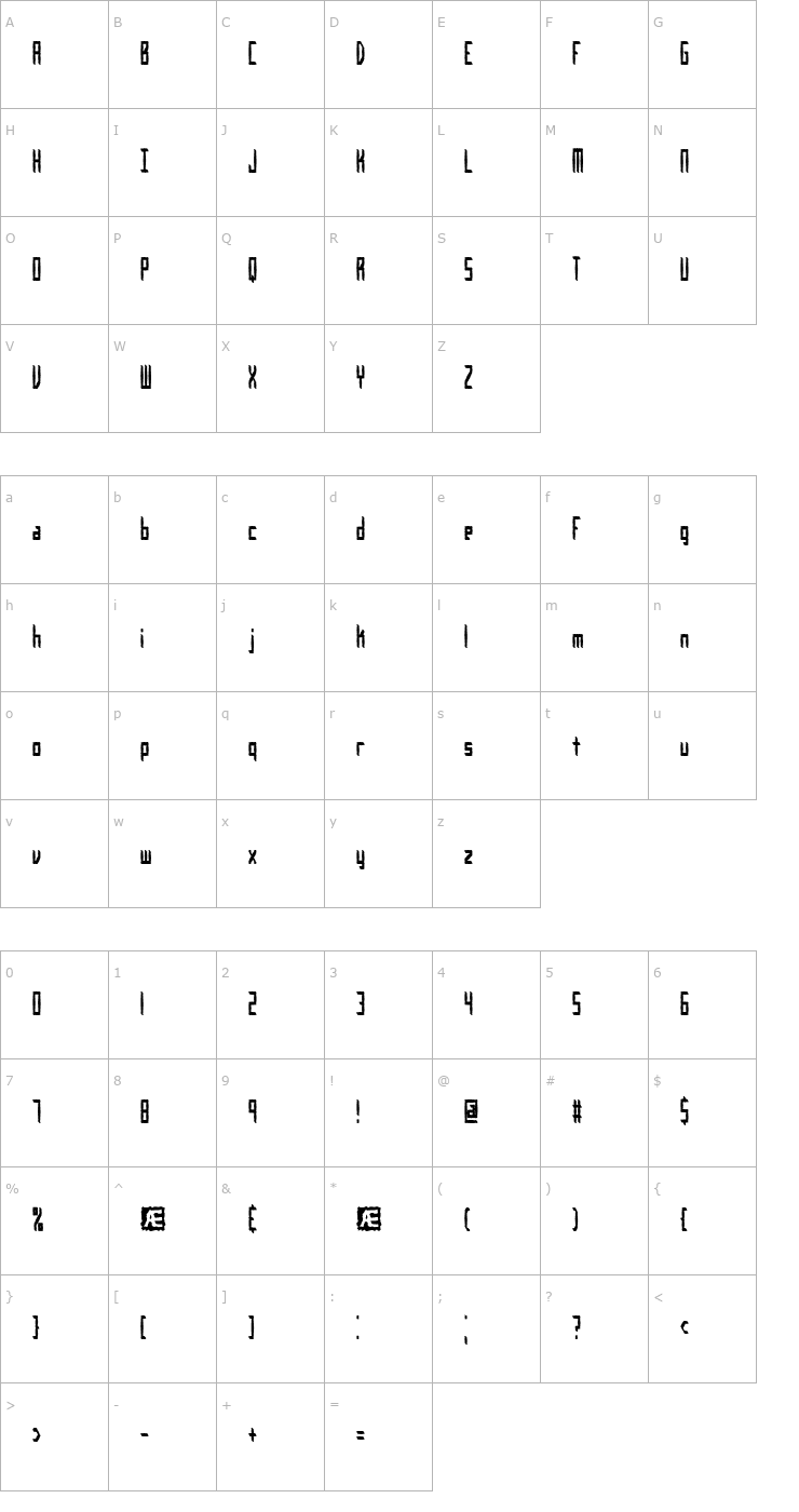 Character Map Inevitable -BRK- Font