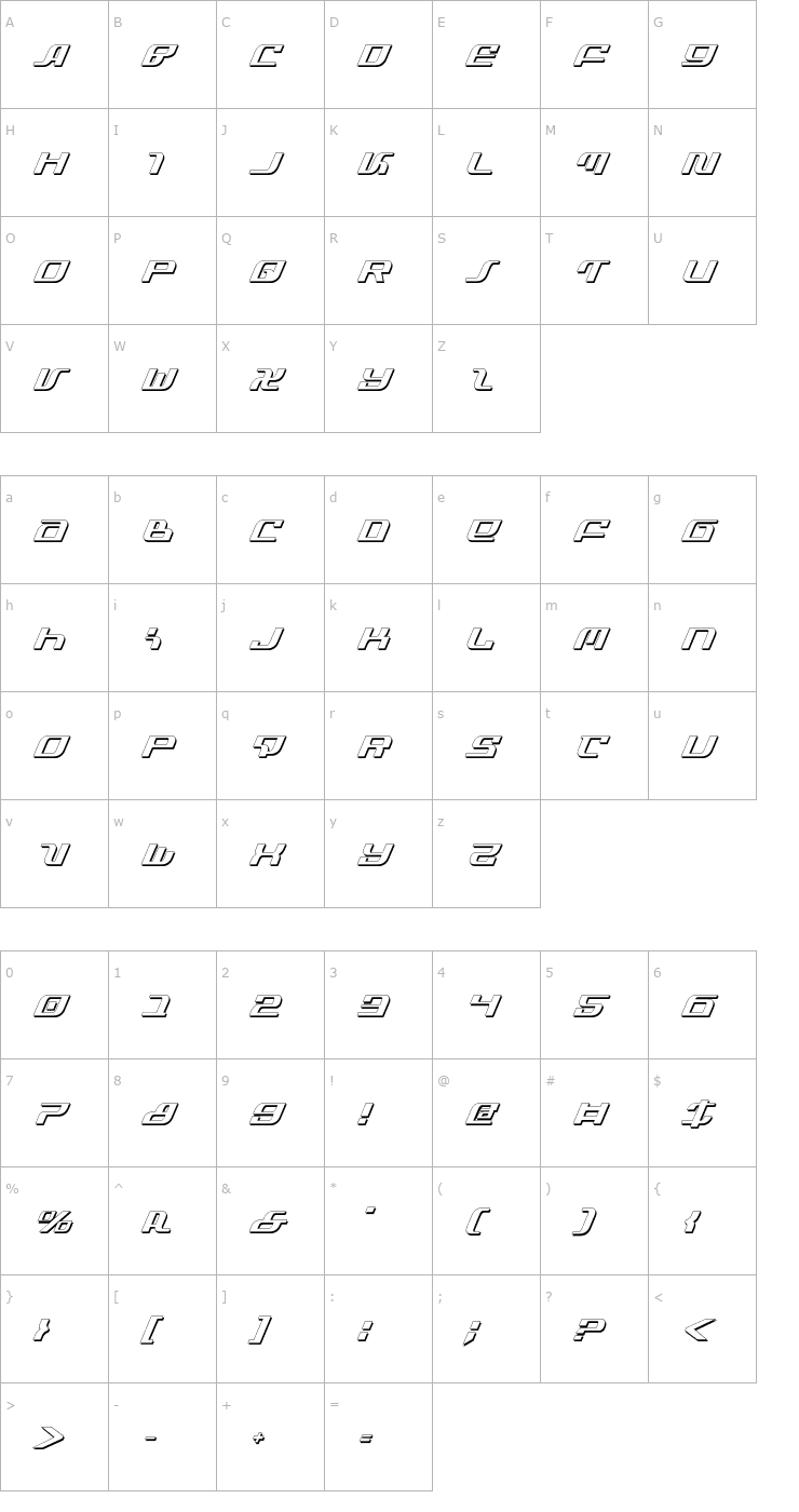 Character Map Infinity Formula Shadow Italic Font