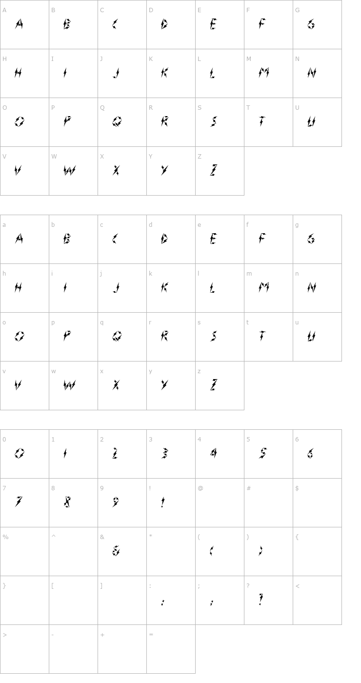 Character Map Inner Flasher Version 2.0 Font