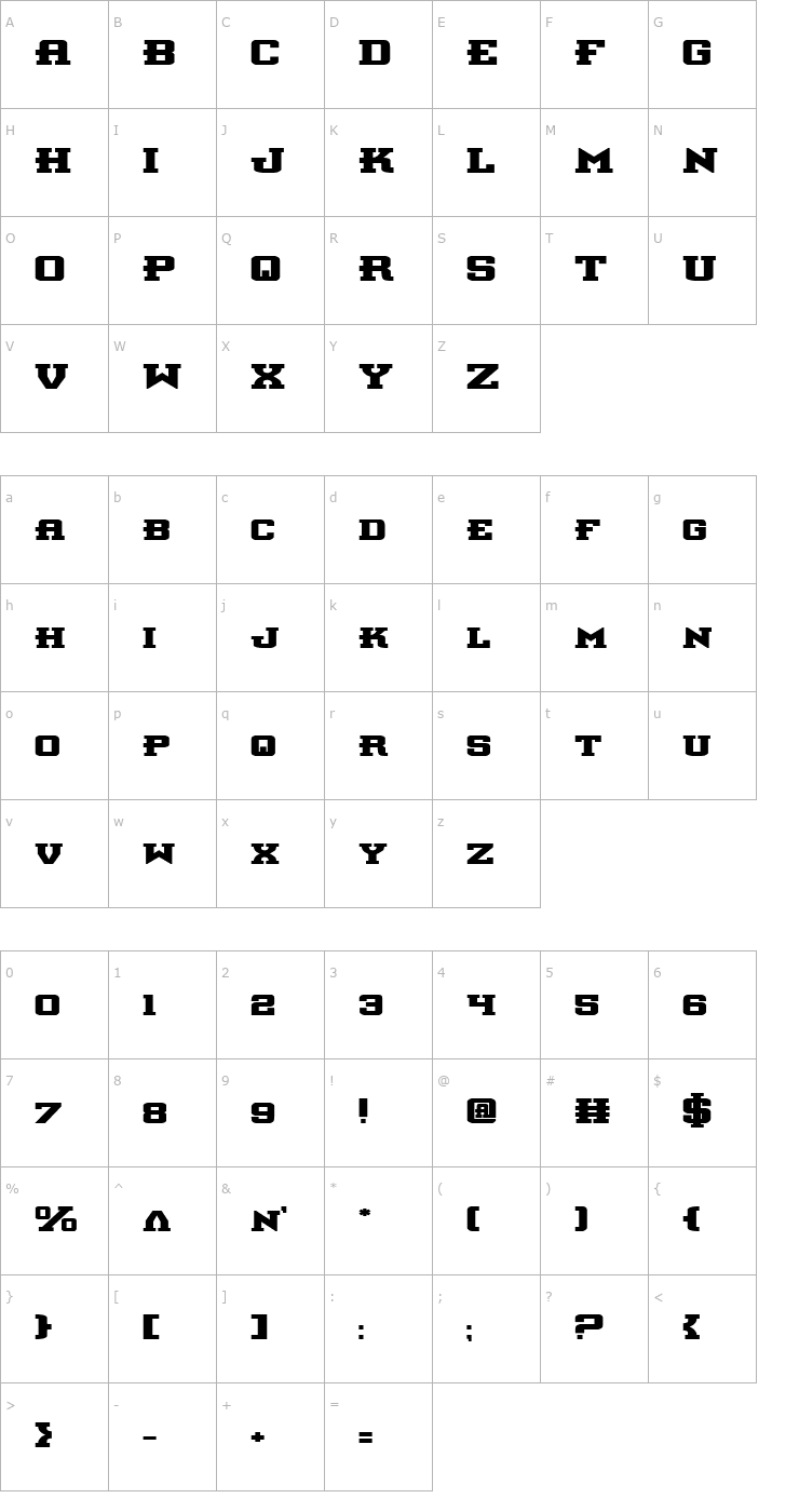 Character Map Interceptor Bold Expanded Font