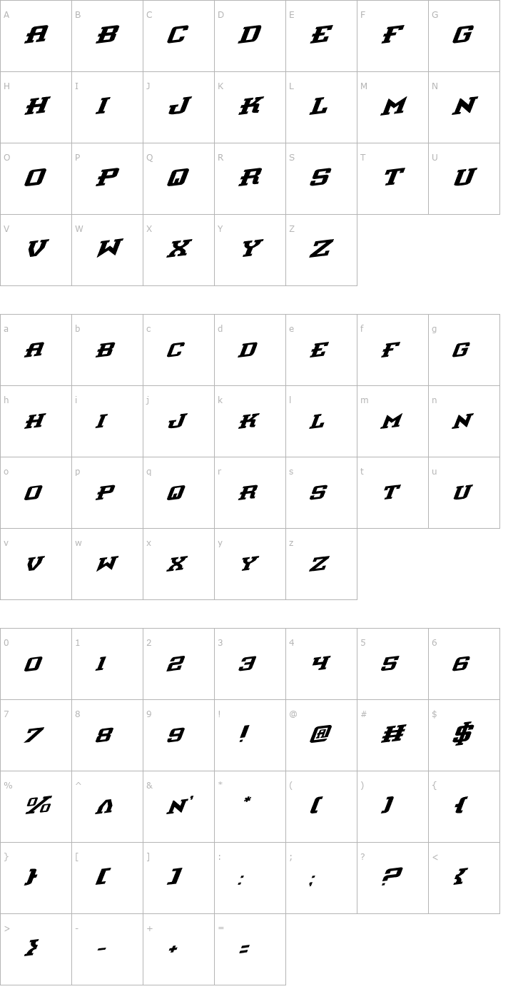 Character Map Interceptor Rotalic Font