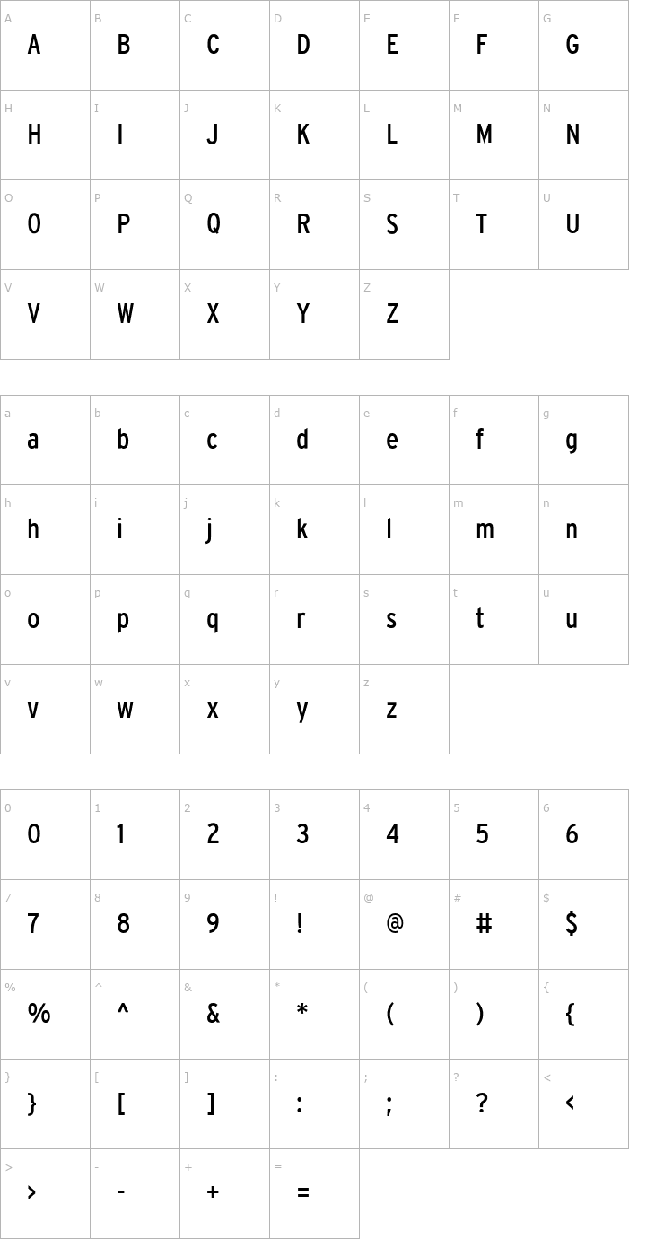 Character Map Interstate-RegularCondensed Font