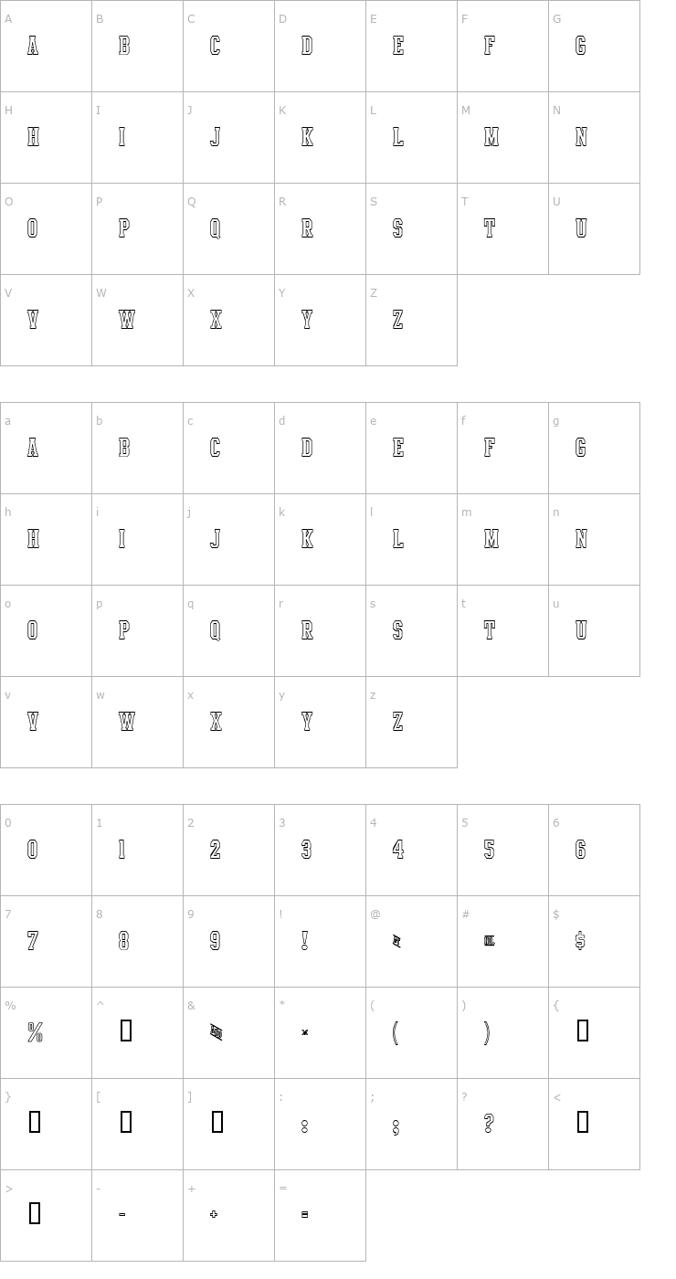 Character Map Intramural Outline JL Font