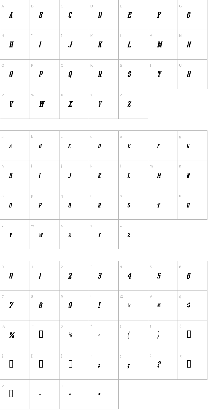 Character Map Intramural Stencil It. SC JL Font