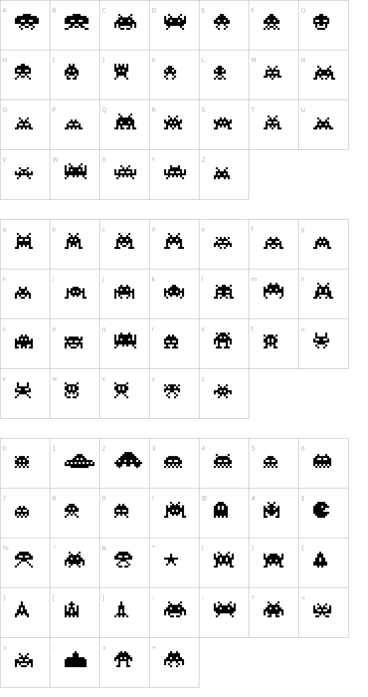 Character Map Invaders Font