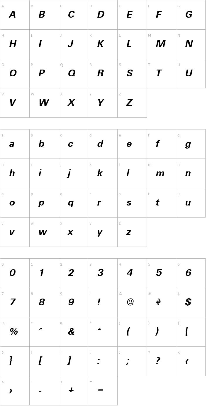 Character Map IrvinBecker Bold Italic Font