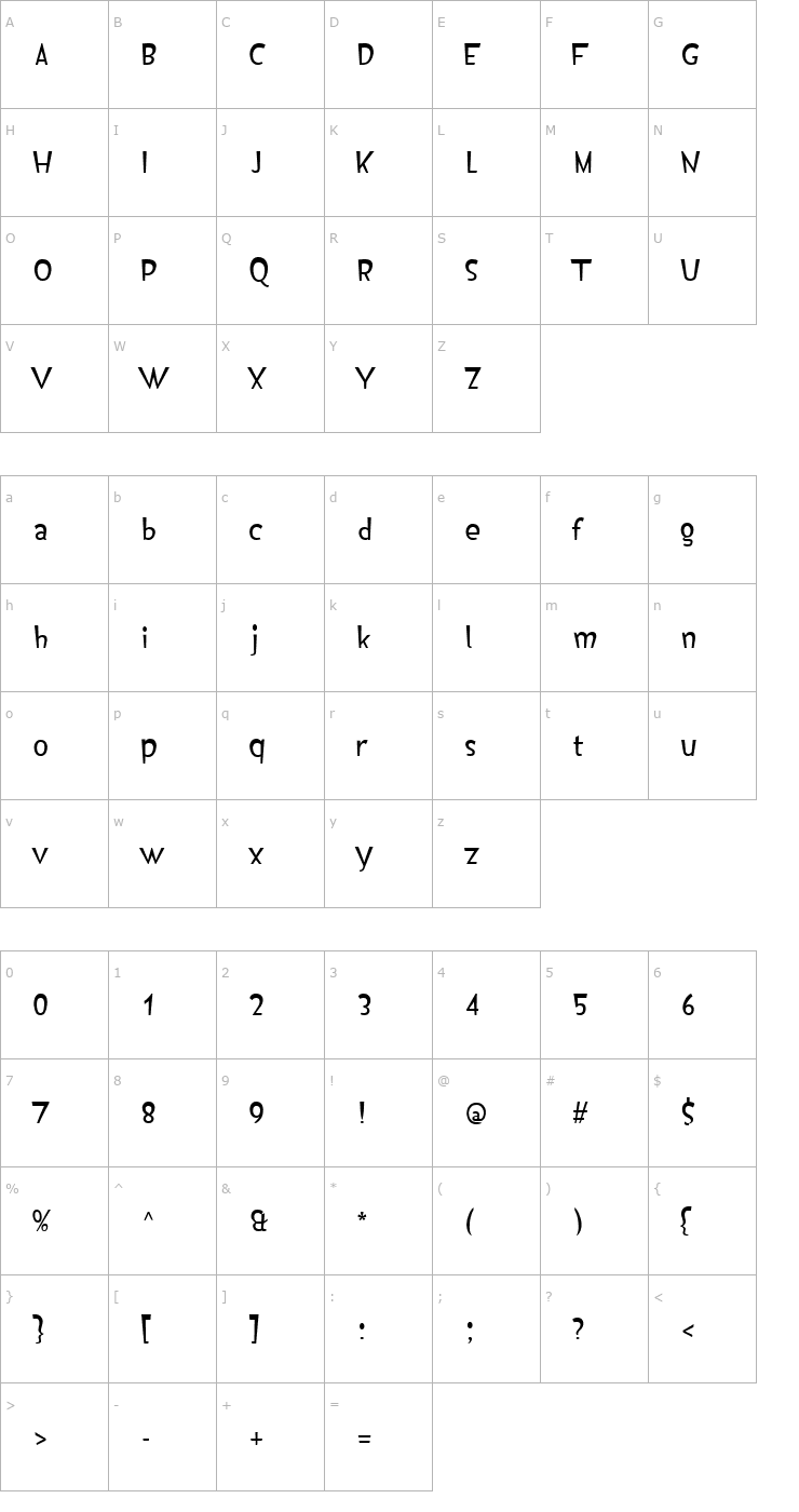 Character Map Isildur High Font