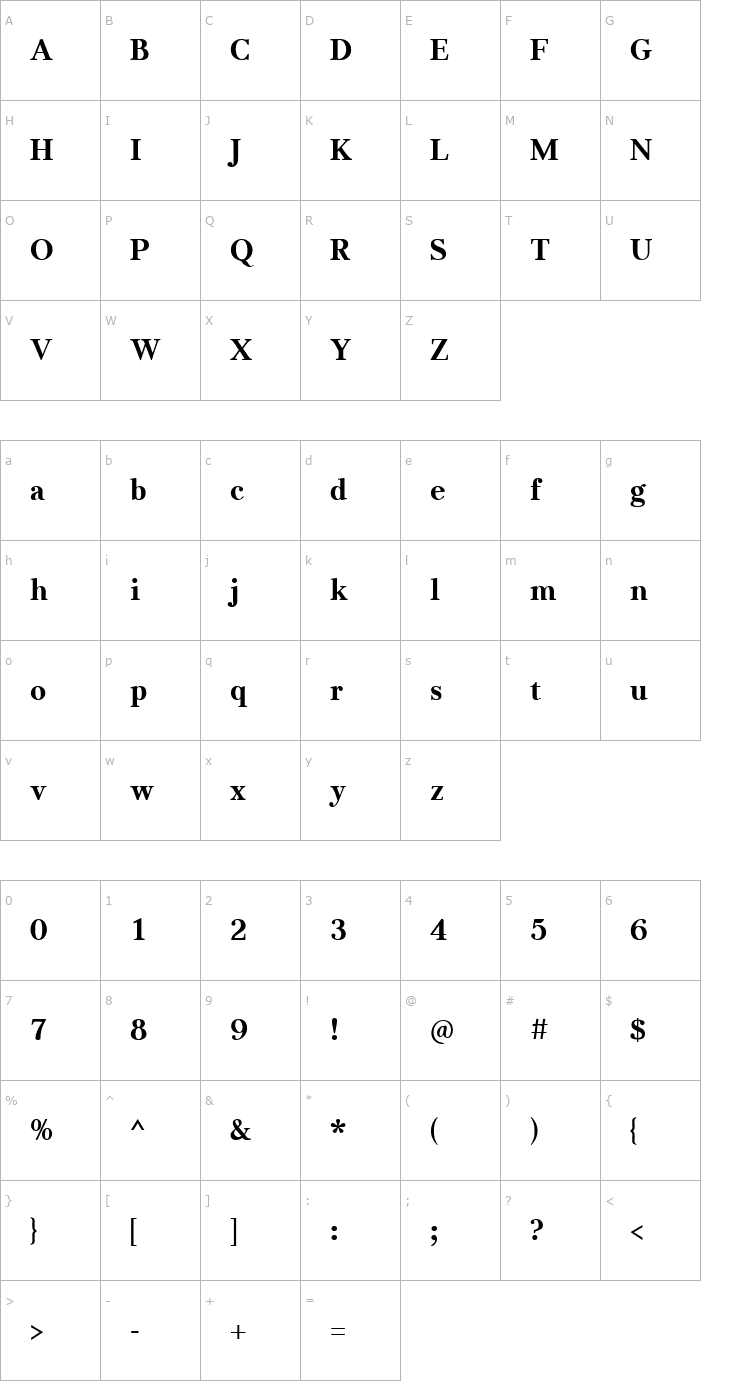 Character Map JabcedHy Bold Font