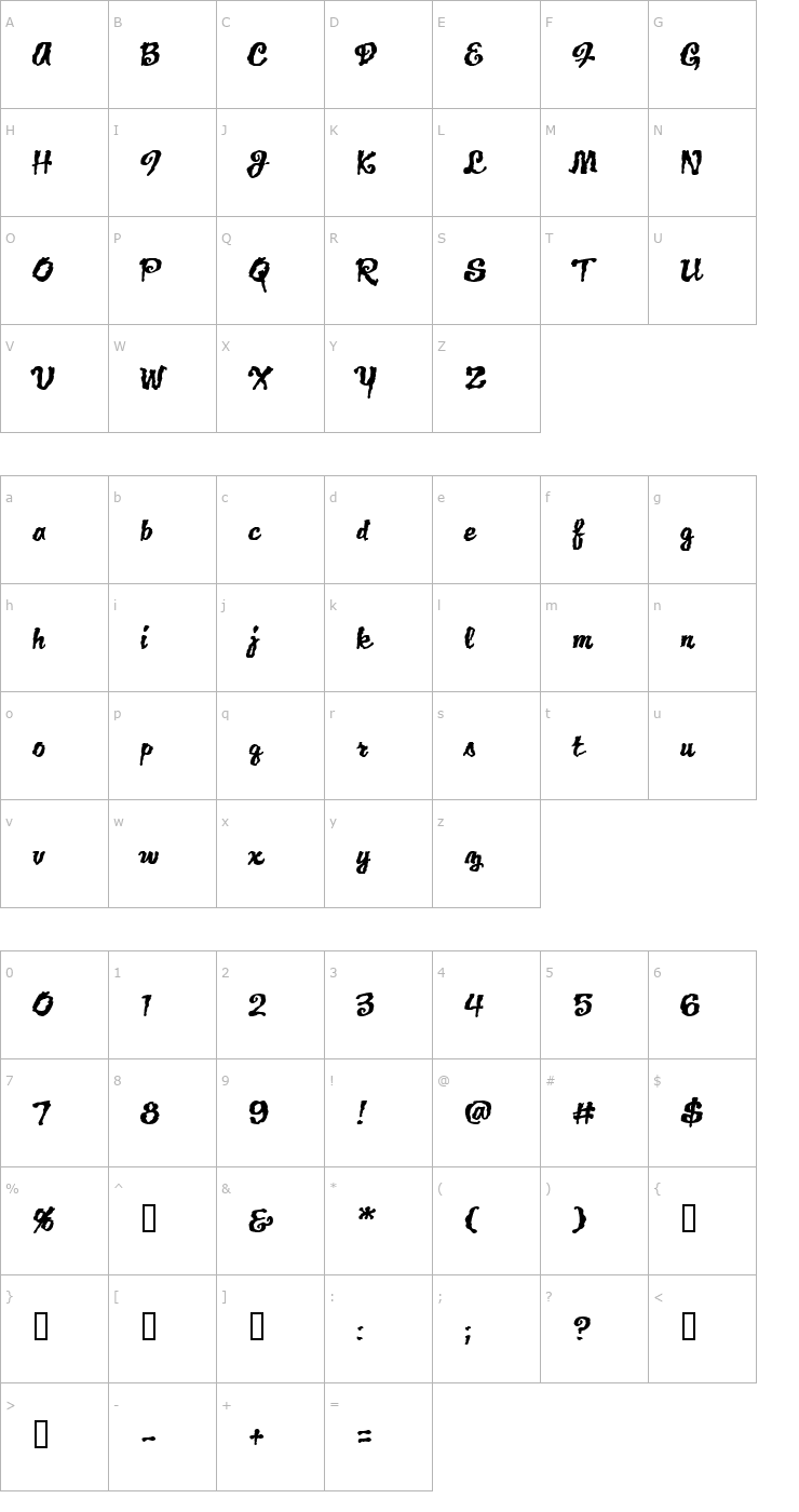 Character Map Jack Lantern BB Font