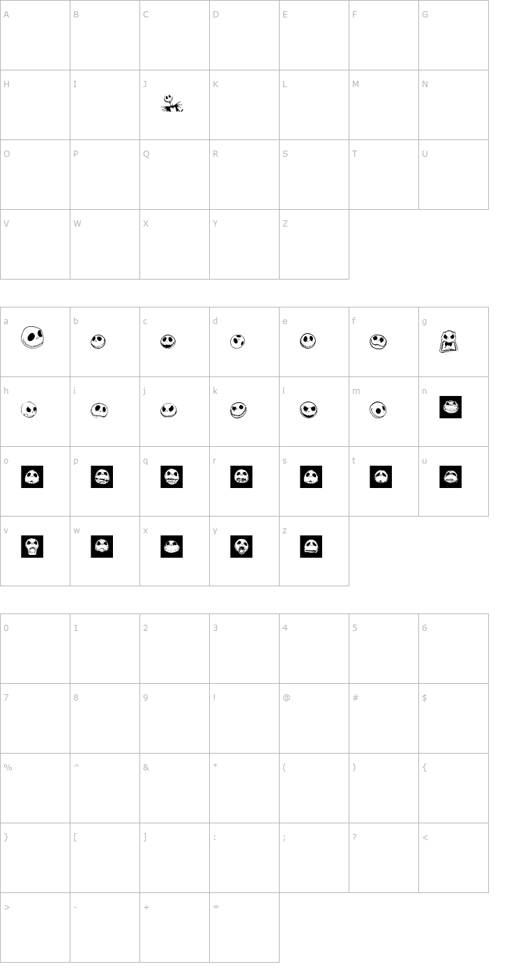 Character Map Jack Skellingtonbats Font