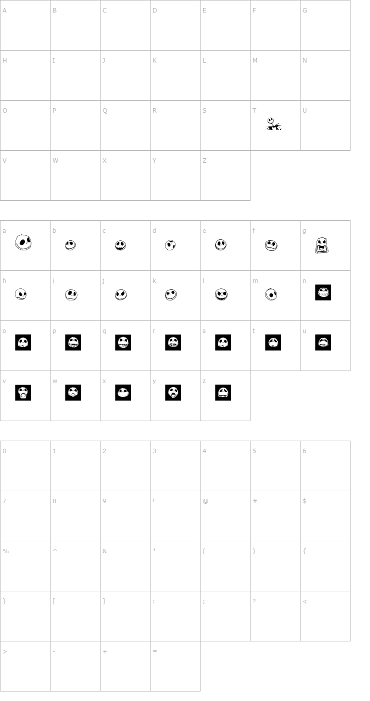 Character Map Jack Skellingtonbats OTF Font