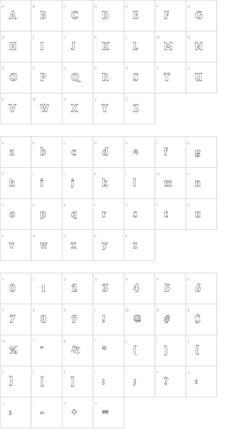 Character Map JacobBeckerOutline-ExtraBold-Regular Font