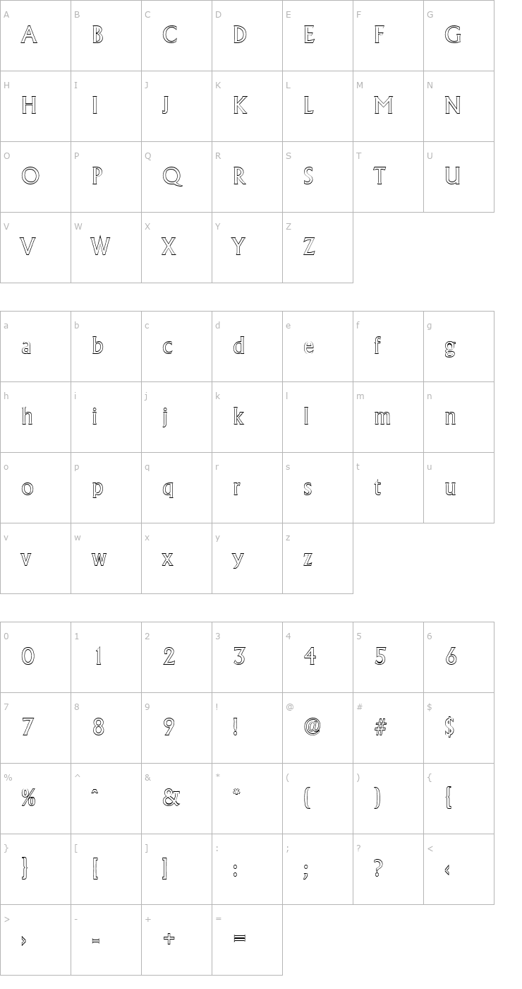 Character Map JacobBeckerOutline-Regular Font