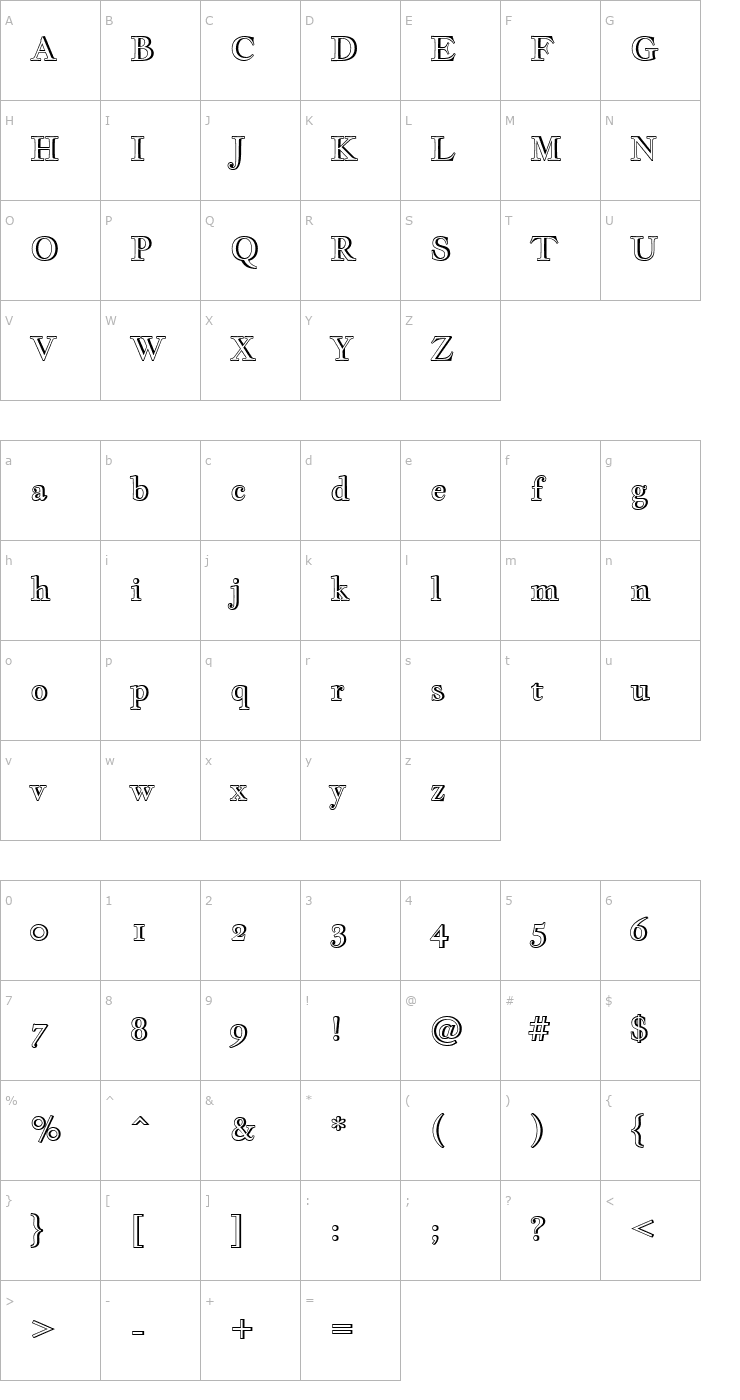 Character Map Jacques Francois Shadow Font