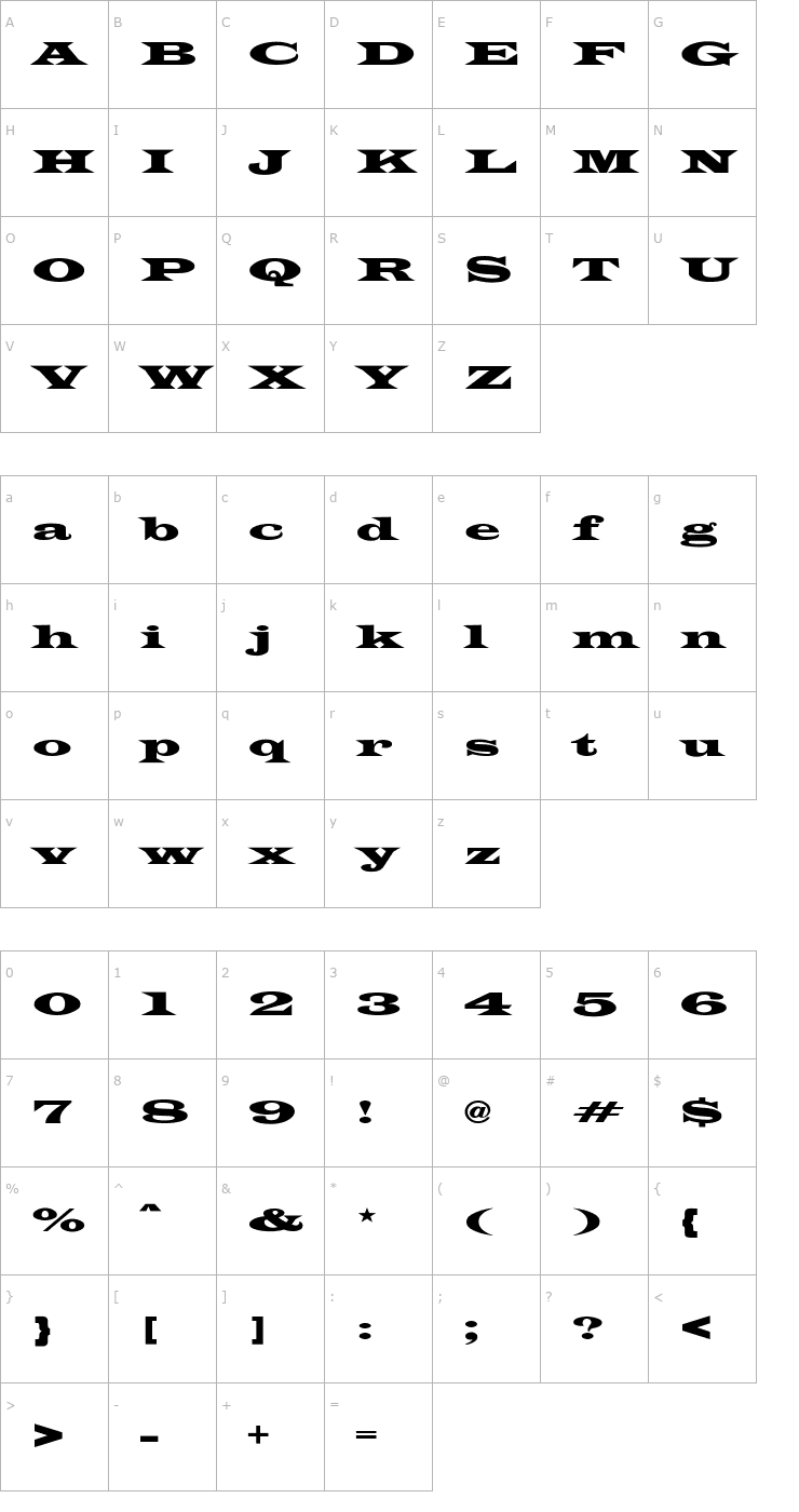 Character Map James-WideExt-Normal Font