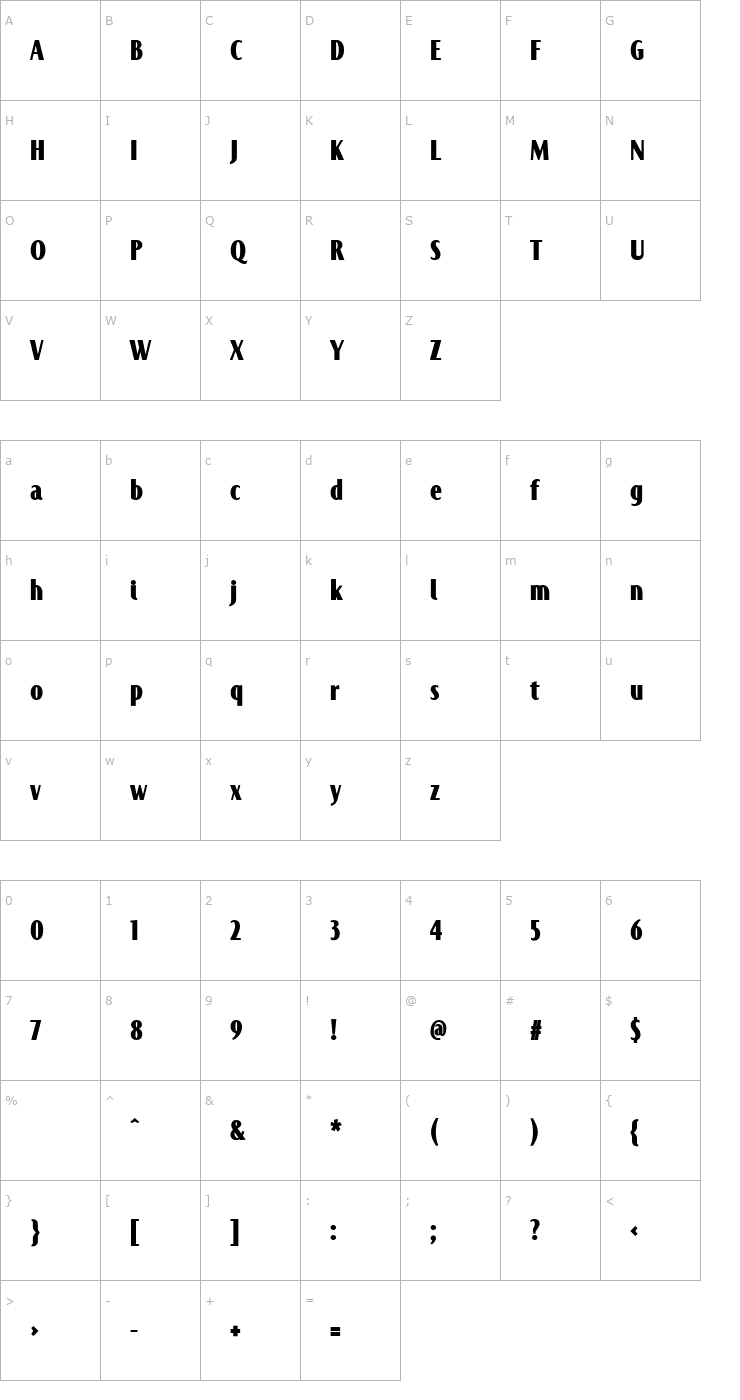 Character Map JandoniBold Font