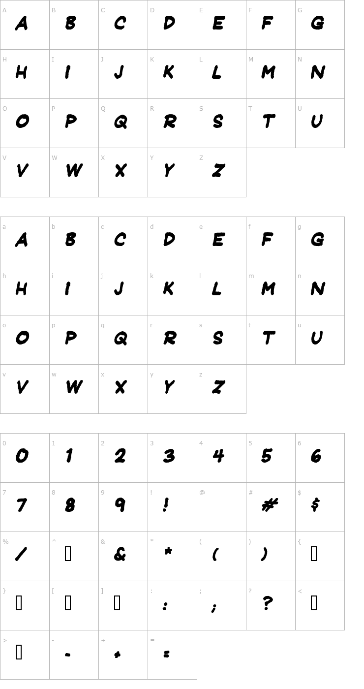 Character Map Jeffrey Print JL Bold Italic Font