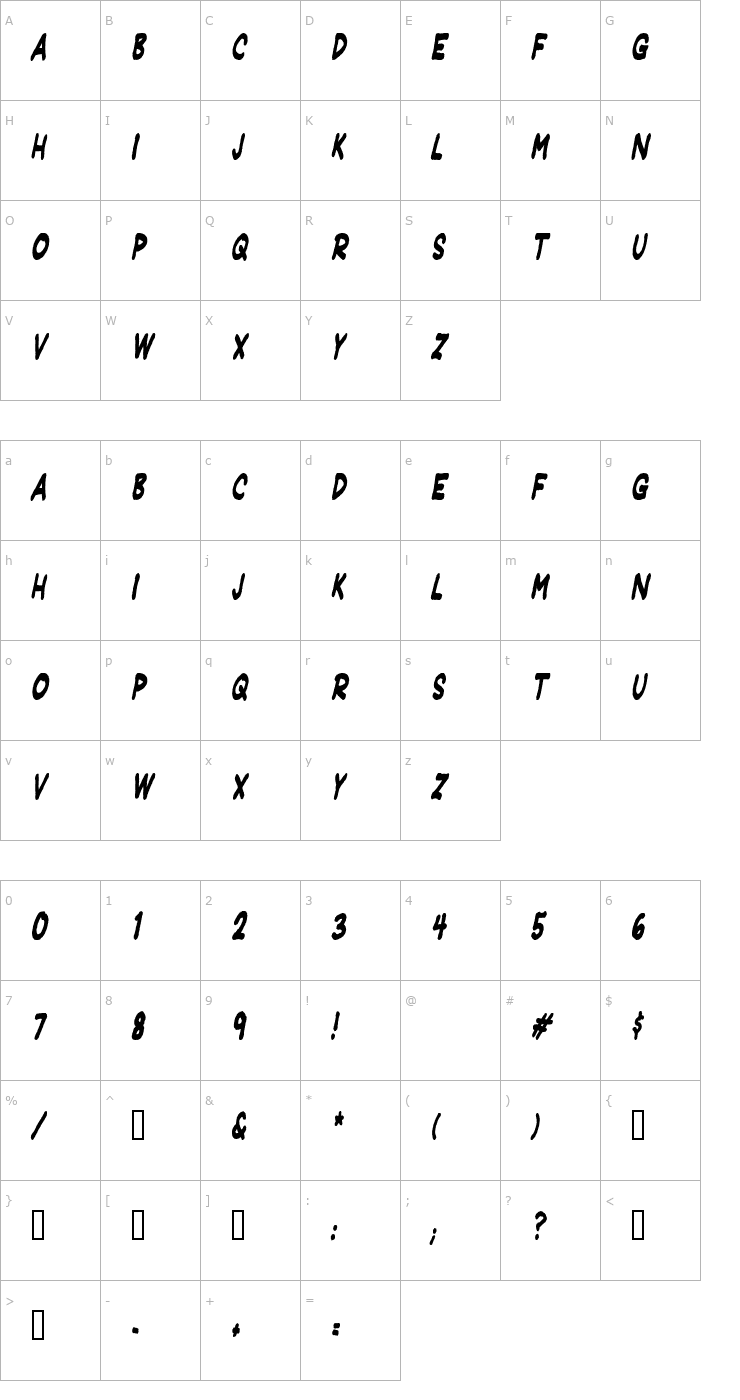 Character Map Jeffrey Print JL Condensed Italic Font