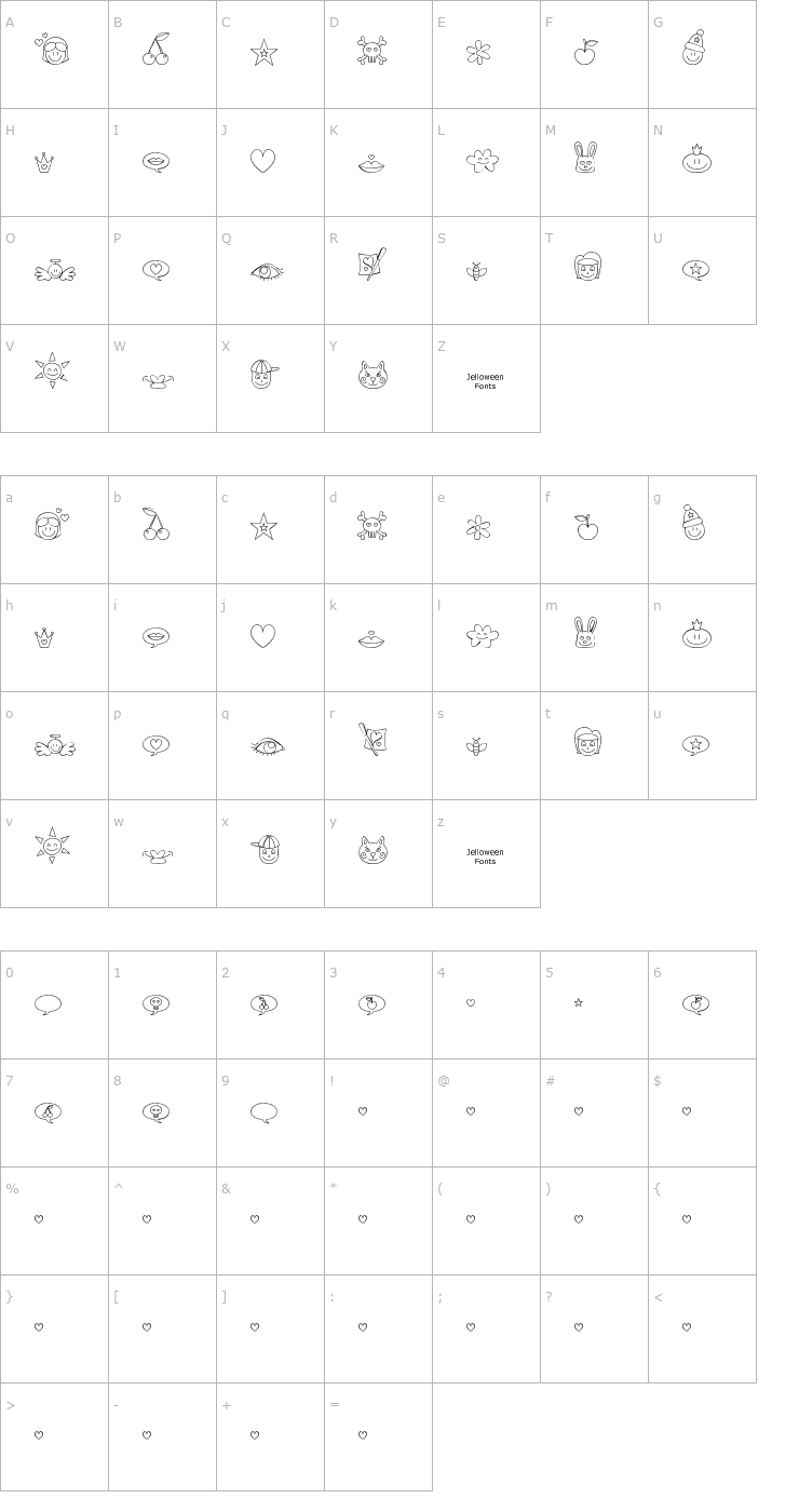 Character Map Jellodings Font