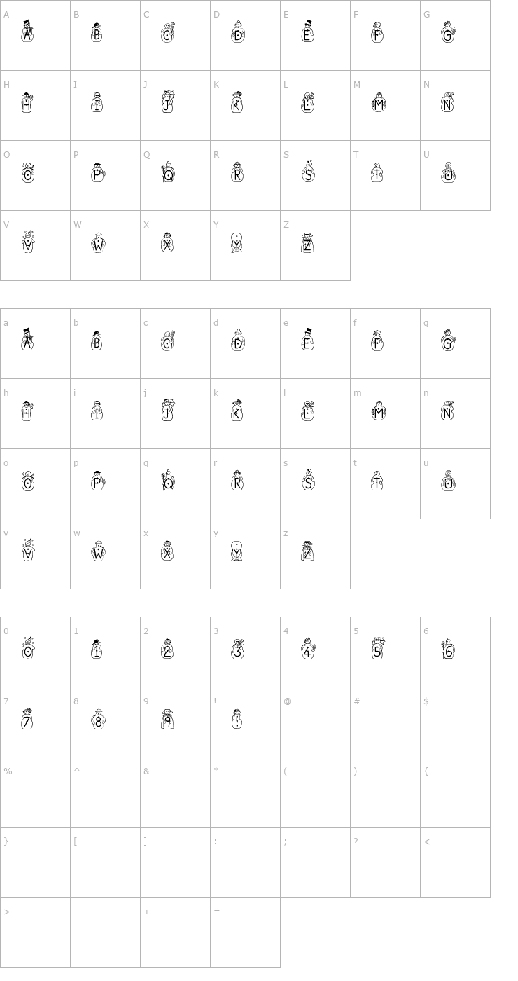 Character Map JFSnowbiz Font